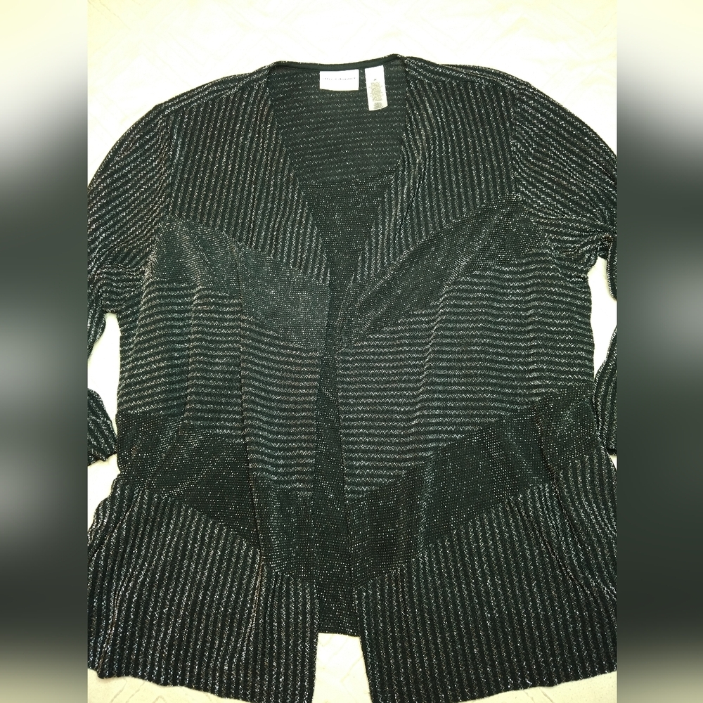 alfred dunner Formal Black & Silver Metallic Tank/Blouse w/attached Cardigan 3X